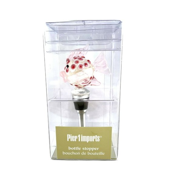 Pier One 1 Glass Fish Wine Bottle Stopper Open Box  Pink NOS - Picture 1 of 9